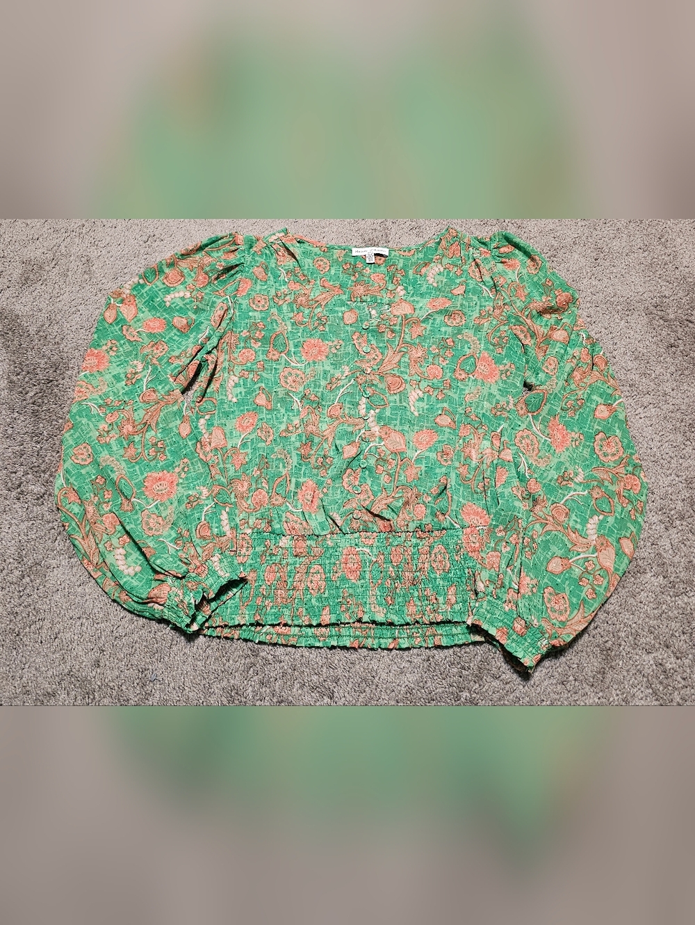 Maison d' Amelie Paris Floral Green Blouse Size M